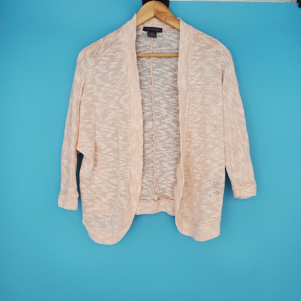 Suzy Shier Cardigan Size Small Light Pink 3/4 Sleeve Open Cardigan